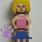 Triple Link Little Blond Girl Italian Charm in pink top and blue