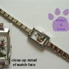 English Bull Dog Rectangular Italian Charm Silvertone Watch