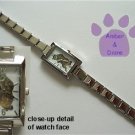 Orange Tabby Cat Rectangular Italian Charm Silvertone Watch