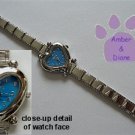 Blue Heart Italian Charm Silvertone Watch with crystal on face
