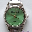 Green Silvertone Italian Charm Watch with 15 links