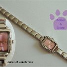 Pink Rectangular Silvertone Italian Charm Watch with 16 links