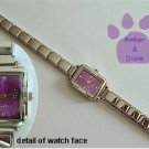 Purple Rectangular Silvertone Italian Charm Watch with 16 links