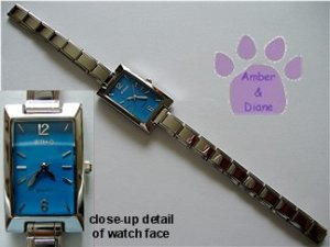 Rectangular Blue Silvertone Italian Charm Watch with 17 links