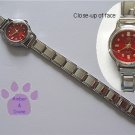 Red Silvertone Italian Charm Watch with 15 links & bars on face