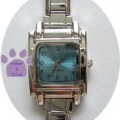 SQUARE Light Blue Italian Charm Watch Silver tone