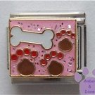 Doggy Bone and Paw Prints Italian Charm on Pink Glitter