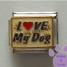 LOVE My Dog Italian Charm on blue enamel Red Heart and Pawprints