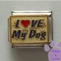 LOVE My Dog Italian Charm on blue enamel Red Heart and Pawprints