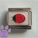 Lady Bug Italian Charm on white enamel background