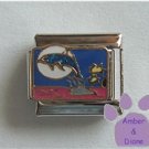 Dolphin Jumping in Moonlight Italian Charm blue glitter dolphin