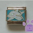 Dolphin Swimming Italian Charm white glitter dolphin on blue