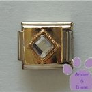 Diamond Shaped Clear Crystal Birthstone Italian Charm for April