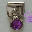 Round Dangle Amethyst Crystal Birthstone Italian Charm February