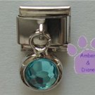Round Dangle Aquamarine Crystal Birthstone Italian Charm March