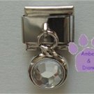 Round Dangle Clear Crystal Birthstone Italian Charm for April