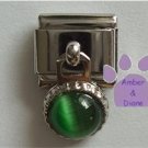 Round Dangle Emerald Cats Eye Birthstone Italian Charm for May