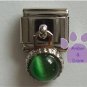 Round Dangle Emerald Cats Eye Birthstone Italian Charm for May