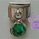 Round Dangle Emerald Crystal Birthstone Italian Charm for May