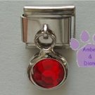 Round Dangle Ruby Crystal Birthstone Italian Charm for July