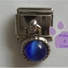 Round Dangle Sapphire Cats Eye Birthstone Italian Charm September