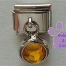 Round Dangle Topaz Crystal Birthstone Italian Charm November