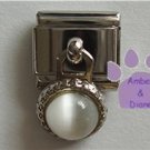 Round Dangle White Cats Eye Birthstone Italian Charm for April