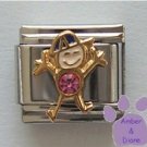 Boy October Birthstone Italian Charm with PinkTourmaline Crystal