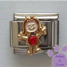 Girl July Birthstone Italian Charm with Ruby Crystal