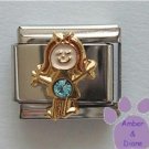Girl March Birthstone Italian Charm with Aquamarine Crystal