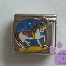 White Carousel Horse Italian Charm blue glitter black mane tail