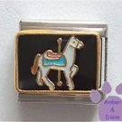 White Carousel Horse Italian Charm on black background