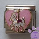 White Carousel Horse Italian Charm on pink glitter heart