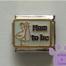 Mom to be Italian Charm with a Stork Carrying a Blanket Bundle