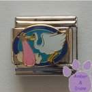 Stork Carrying a Baby Italian Charm baby in a pink blanket