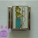 Little Boy Fisherman Italian Charm with Fishing Pole on white