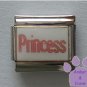 Pink "Princess" Italian Charm on white enamel background