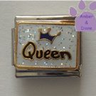 Blue Crown Queen on white glitter Italian Charm