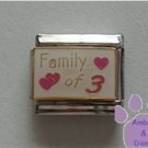 Family of 3 Italian Charm on white with 3 pink hearts