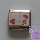 Family of 5 Italian Charm on white with 5 pink hearts
