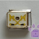Hockey MOM Italian Charm with crossed hockey sticks and puck