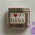 I love (red heart) MY NANA Italian Charm on white enamel