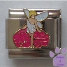Fairy on a Pink Flower Italian Charm with White Glitter Wings
