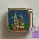 Fairy Tale Castle Italian Charm on blue glitter