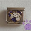 White Unicorn Italian Charm on a purple glitter heart