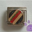 Hot Dog Italian Charm on a black glitter enamel disc