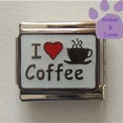 I love (red heart) Coffee Italian Charm on white enamel