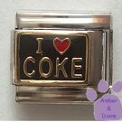 I love (red heart) COKE Italian Charm on black background