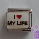I love MY LIFE Italian Charm red heart on white enamel