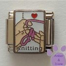 I Love (red heart) Knitting Italian Charm with Hands & Yarn